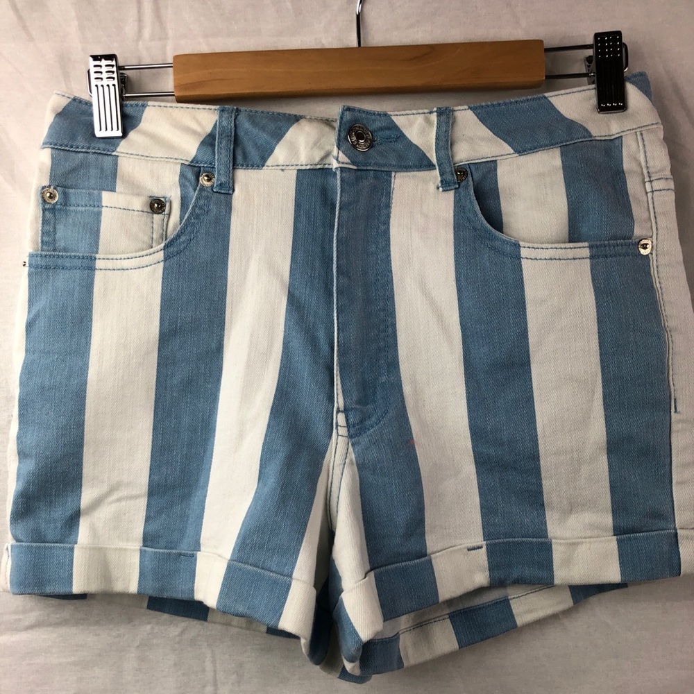 Striped denim shorts